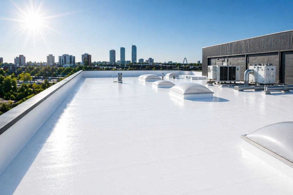 Bedrijfsdak met witte dakbedekking in Rotterdam
